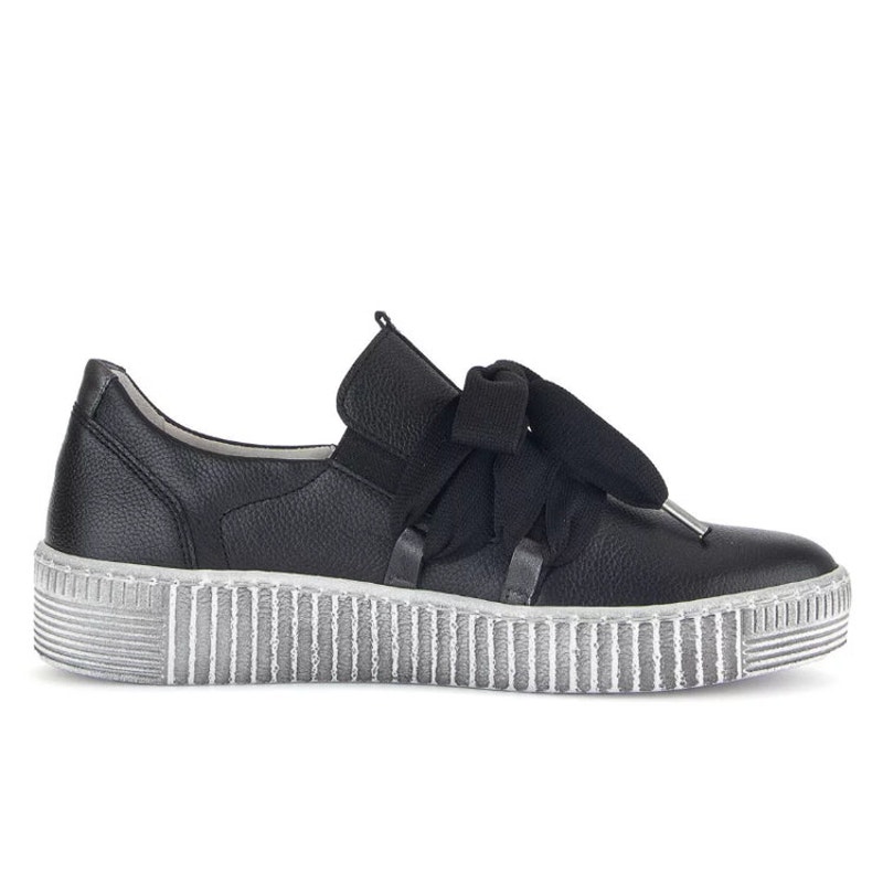 Women's Gabor Bow Platform Slip On Sneaker Megan Schwarz Black Leather Size 8